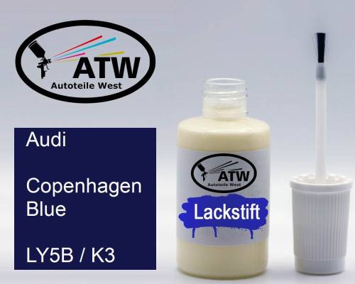 Audi, Copenhagen Blue, LY5B / K3: 20ml Lackstift, von ATW Autoteile West.